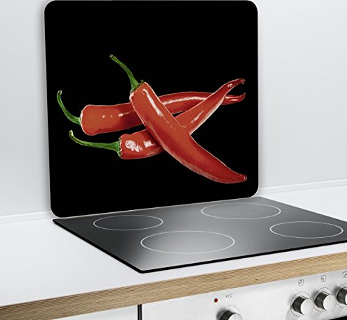 WENKO 2712941500 Multi-Platte Hot Peperoni – für Glaskeramik Kochfelder, Schneidbrett, Gehärtetes Glas, 56 x 0.5 x 50 cm, Mehrfarbig - 2