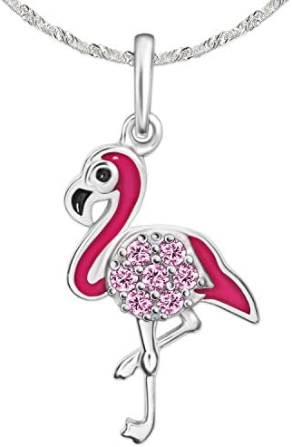 Clever Jewellery Set Silver Pendant Flamingo 20 x 12 mm Lacquered PART, Pink Zirconia and Singapore 40 cm Chain Sterling Silver 925