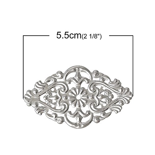 10 Deko – Ornament – Platten, Flower, 55x32mm, silbern - 2