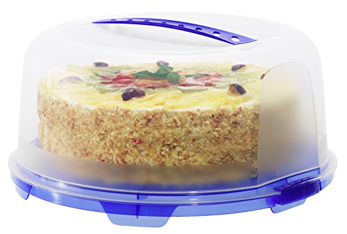 Rotho Tortenglocke „Fresh“ – Kuchen-Transportbox aus Kunststoff (PP), mit sicherem Verschluss und bequemem Tragegriff, spülmaschinengeeignet – blau/transparent, ca. 35,5×34,5×16,5 cm (LxBxH) - 3