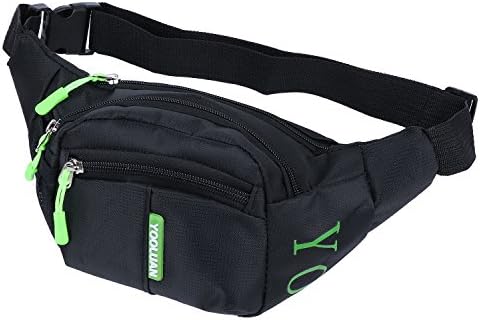Waterproof Bum Waist Bag 3 Zip Pockets Travel Hiking Outdoor Sport Bum Bag Holiday Money Hip Pouch pack (Green-1)