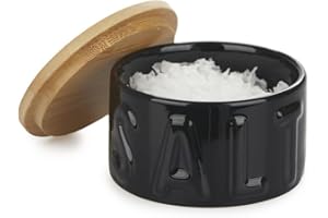 Balvi Bote para Sal en Escamas Salt Color Negro Elegante Salero con Tapa para Cocina Cerámica/bambú 4