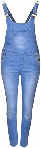 New in Stylish Summer Girl's Stretch Denim Dungaree Shorts and Long Jumpsuit Ages 7/8, 9/10, 11/12 &amp; 13 (Age 13, Light Blue Long)