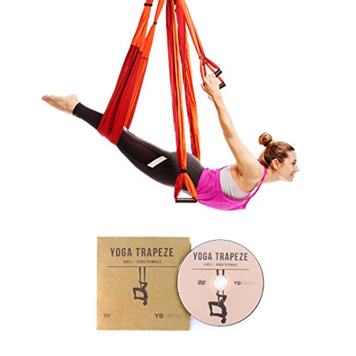Yoga Trapeze por YOGABODY de Color Naranja, para Colgarse y Aliviar el Dolor de Espalda. Yoga Aéreo/ Yoga Trapecio/ Columpio de Yoga. DVD Incluído
