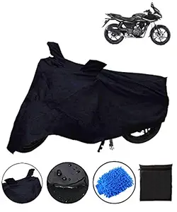 Riderscart All Season (Weather) Waterproof Bike Cover for Bajaj Pulsar 220 Indoor Outdoor Protection Combo with Storage Bag and Microfiber Glove (Black)
