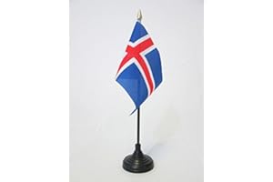 AZ FLAG - Iceland Table Flag 4'' x 6'' - Icelander Mini Desk Flag 100% Polyester 15 x 10 cm - Office Mini Banner with 10'' Pole - Golden Spear