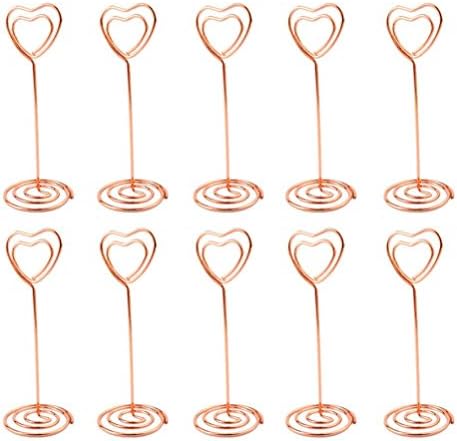 JANOU 10pcs Heart Shape Place Card Holder Picture Stand Note Clip for Wedding Party Favor (Rose Gold)