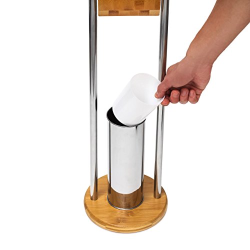 Relaxdays 10019178 WC-Garnitur Bambus und Toilettenpapierhalter, Bürstenhalter inklusive Toilettenbürste aus Kunststoff mit hygienischem Auffangbehälter rostfreier Edelstahl, natur - 3