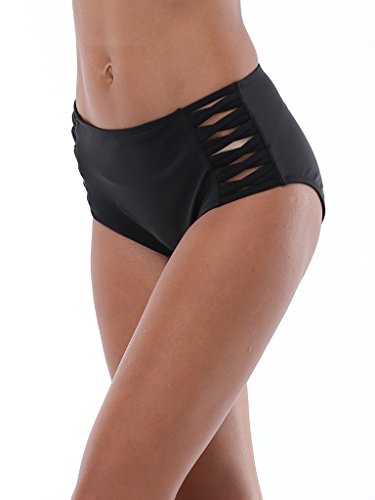 Attraco Damen Bikinihose High Waist Tankinihose Breiter Bund Hoch Geschnitten Schwarz - 4
