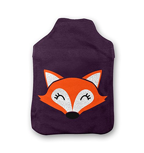 Happy Fox Head Hot Water Bottle Cover - Purple Water Bottle