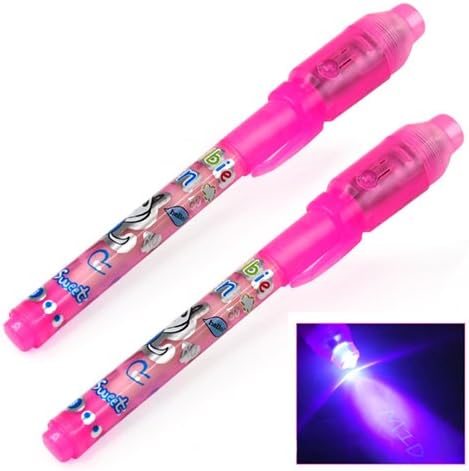 2Pcs UV Invisible Security Marker Permanent Pen + Built in Ultra Violet LED Light for Secret Messages