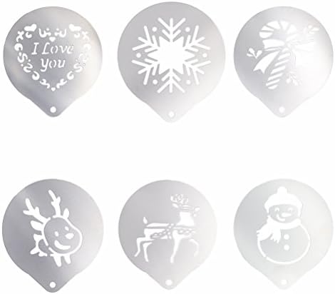 DoBaTo 6pcs Stainless Steel Christmas Coffee Flowers Die Fancy Coffee Printing Template Model Home Kitchen Baking Stencil Coffee Decorating Tool Mold for Cappuccino Fancy Coffee Latte