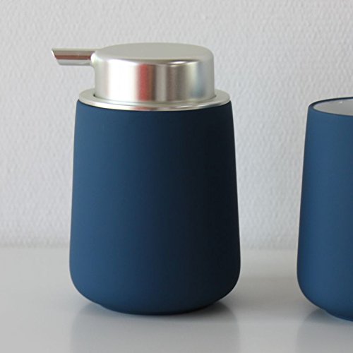 ZONE Seifenpumpe NOVA, Porzellan mit Soft-Touch, azure blue – silber, ca.12,7 cm H - 2