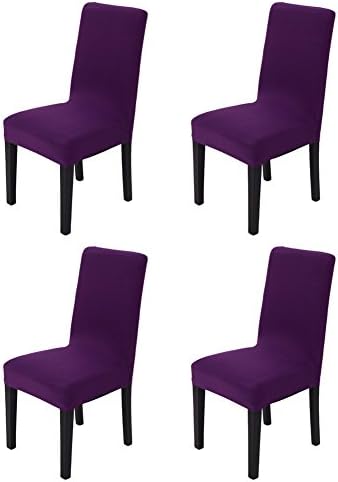 Hemons 4pcs Solid Color Stretchy Removable Washable Chair Covers Ceremony Hotel Dining Room Kitchen Bar Dining Seat Cover Restaurant Wedding Part Decor (Purple)