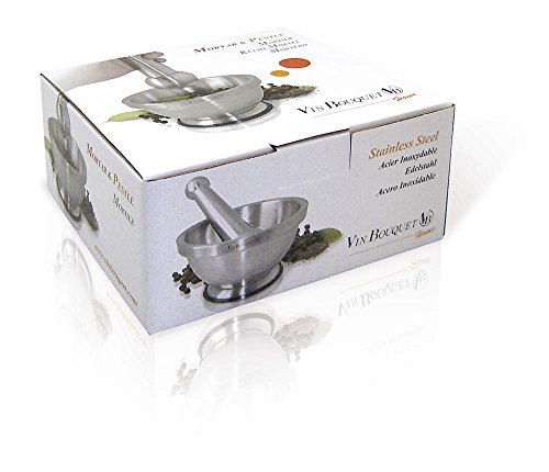 Vin Bouquet FIH 020 – Mörser mit Stößel, Ø 14 cm, mit rutschfester Basis, edelstahlfarben - 3
