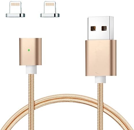 Magnetic Charging Cable with Gold-Tipped Micro USB and iPhone Adapters — Data Sync and Quick Charge at 2.4A — Short Circuit and Overcharge Protection — Android and iOS Compatible — Durable Braided Nylon Cable — 3 Piece Set