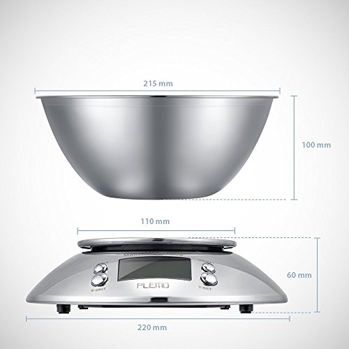 Plemo Digitale Küchenwaagen mit Edelstahlschüssel, Timer, Temperatursensor und Tara-Funktion, bis 5 kg - 2