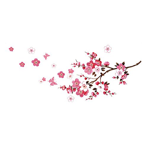 Qianxing abnehmbares wiederverwandbares schöne entspannte Landschaft Wandbild Wallsticker Blumen und Baum Serie Wandtattoo Aufkleber für Sofa und Fernsehen im Wohnzimmer Deko Wandpapier(Pfirsichblüte)(120*50) - 3