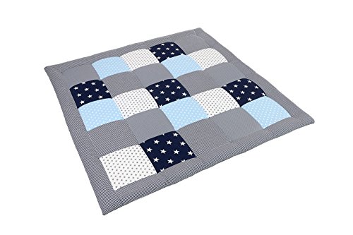 BEBILINO ® Baby Krabbeldecke Spieldecke & Laufgittereinlage 100×100 cm / 120×120 cm / 140×140 groß und weich gepolstert BLAU HELLBLAU GRAU - 2