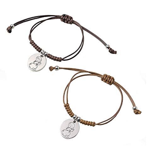 Pulsera de Cordón Trenzado con Medalla de ángel. Detalles Primera comunión. Pack 24 Unidades, Color marrón. Detalles invitados baratos