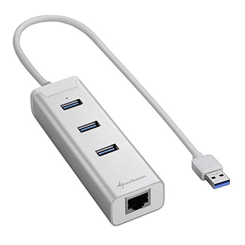 Sharkoon 3-Port USB 3.0 Aluminium Hub mit RJ45 Ethernet Adapter silber