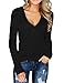 Produktbild Swallowuk Oberteile Damen Langarmshirt Shirt V Ausschnitt T-Shirt Frauen Casual Tops Bluse Pullover Unterziehshirt Hemd (XL, Schwarz)