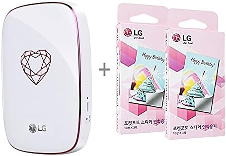 LG Pocket Photo Wireless Portable Mini Mobile PoPo PD269 + 2x3" Zero ink Photo Paper SET Bluetooth Wireless Printing for iOS, Android and Windows OS (White+Sticker Paper 60Sheets)