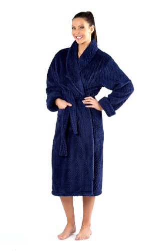 Ladies Selena Secrets Honeycombe Fleece Dressing Gown Bathrobe L/XL 18-20 Navy