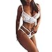 Produktbild Bikinis Sets Damen, Sunday Frauen Dessous Korsett Spitze Blumen Push Up Top BH + Hosen Unterwäsche Set (Weiß, L)