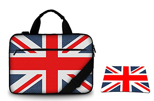 Silent Monsters Canvas Schutzhülle mit Zubehörfach/Mauspad 43,9 cm (17,3 Zoll) für Laptop union Jack