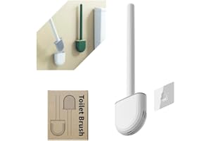 Pecewlos Escobilla de silicona flexible, escobilla de inodoro de silicona con juego de soporte de secado rápido, escobilla de inodoro para montaje en pared y de pie para baño... (blanco)