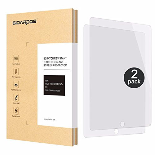 [2-pack] Neue iPad 9.7 (2017) / iPad Pro 9.7 Zoll / iPad Air Panzerglas Schutzfolie, SIDARDOE gehärtetes Display Panzerglas Schutzglas für Apple iPad Air, iPad Air 2, Neue iPad 9.7 Zoll 2017, iPad Pro 9.7 Zoll, HD ultraklar, 0,33mm, 2,5D abgerundete Ecken, Härtelevel 9H, kratzfest, fingerabdruckabweisend, mit Garantie