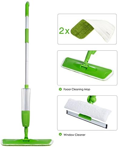 SMAGREHO 2 in 1 Spray Mop Kit with Window Cleaner- 2 x Reusable Microfibre Pad for Hardwood, Laminate, Wood, Wet and Dry Vinyl &amp; Tiles Floor Cleaning, Glass Wipe