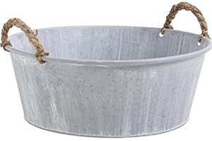 AUBRY GASPARD - Corbeille en Zinc avec Anses en Corde - Ø 30.5 cm - Base 25 cm - Hauteur 11.5 cm - Idéale pour Plantes Aromatiques et Fleurs - Résistante aux Intempéries - Design Tendance et