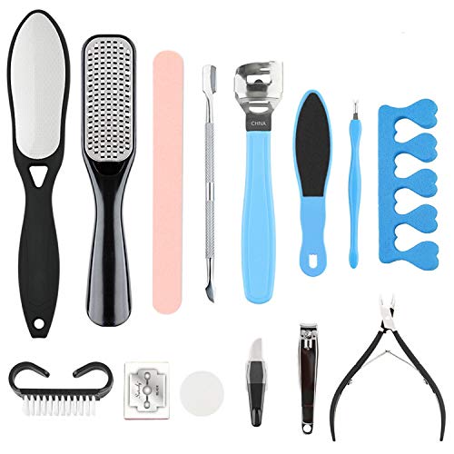 Lime pour Pieds Fichiers de pied Râpe à pied professionnelle Inoxydable Premium Kit de Pédicure de Rapeuse Pieds Multifonctionnel pour callosités pieds fissurés à l'état humide ou à sec (14pcs)