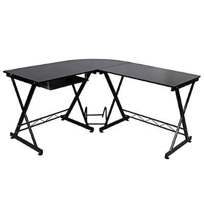 Songmics Bureau Informatique Table Informatique Travail Ordinateur Meuble de Bureau pour noir, 150 x 138 x 75 cm, LCD402B