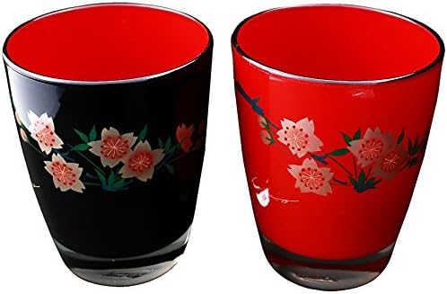 Glass Lacquer Makie Glass Pair Set Cosmetic Box of Sakura (Black Red) JP F/S