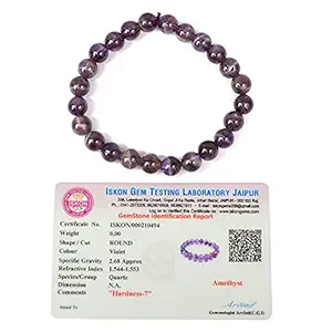 Reiki Crystal Products Certified Amethyst Natural Healing Stone Crystal Round Beads 8 mm Bracelet For Men, Women, Boys, Girls (Purple)