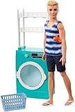 Barbie Mobilier coffret poupée Ken avec lave-linge et sèche-linge à tambour tournant, 2 accessoires inclus, jouet pour enfant, FYK52