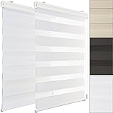 Estor-Duo+ 80 x 160 cm en blanco Estor doble premium con fijación Klemmfix - Estor enrollable con soportes para estor ajustables en aluminio (montaje sin necesidad de perforar) para Ventanas y puertas