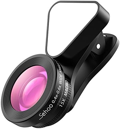 SEHOO 3 in 1 Lens, Fill Light, 140 Degree Wide Angle, 15X Macro Lens Clip-on Cell Phone Camera Lenses Kit for iPhone Samsung, Android Smartphones(Black)