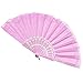 Produktbild YEARNLY Kunststoff Flower Muster Lady Spitzenbesatz Hand Faltbare Fan Weiß Handfächer,zusammenklappbar,für Zuhause, Hochzeit, Basteln, Dekoration