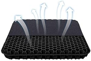 HSSGGV Cuscino per sedile in gel spesso, con rivestimento antiscivolo, traspirante, design a nido d'ape, assorbe i punti di pressione per auto, sedia da ufficio, sedia a rotelle (nero)