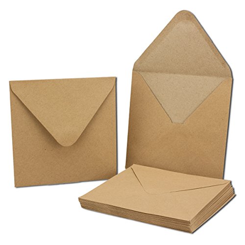 Kraftpapier-Karten inklusive Briefumschläge | 50er-Set | Blanko Recycling Einladungskarten in Braun | bedruckbare Post-Karten quadratisch Größe (gefaltet): 135 x 134 mm - 3