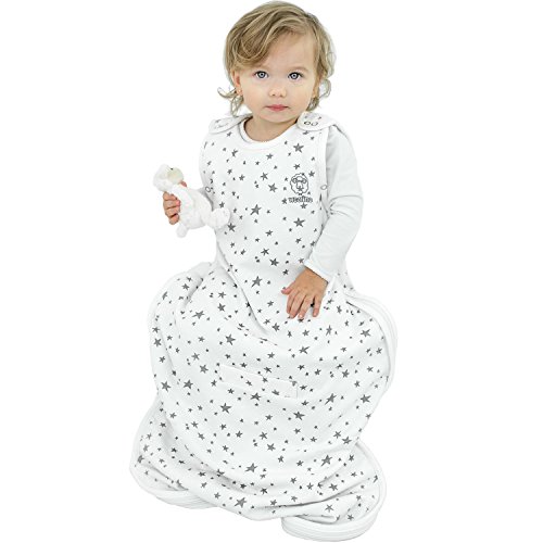Woolino 4 Season Baby Sleep Bag - Merino Wool Baby Sleeping Bag 2Mo-2Yrs Stars Gray