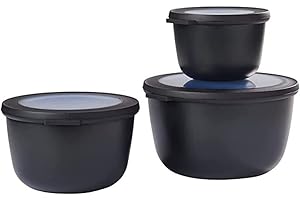 ‎MEPAL Mepal - Cirqula Multischüssel-Set 3–teilig rund Nordic Black – 500, 1000 und 2000 ml – Verwendbar als Vorratdose, Kühlschrankdose, Gefrierdose, Mikrowellegeschirr & Servierschale mit Deckel