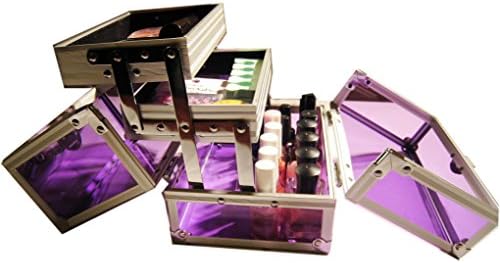 Purple Professional Beauty Cosmetics &amp; Make Up Case Box See Through Clear 3 storage compartment with Key and Lock