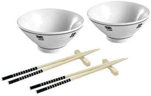 CHINA - 6pc 2 Person Chinese Bowls Chopsticks Dining Gift Set - White
