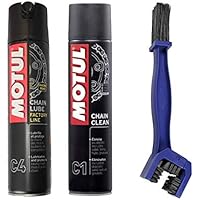 KIT PULISCI LUBRIFICA CATENA - MOTUL C4 400ml + C1 400ml + SPAZZOLA PULIZIA CATENA