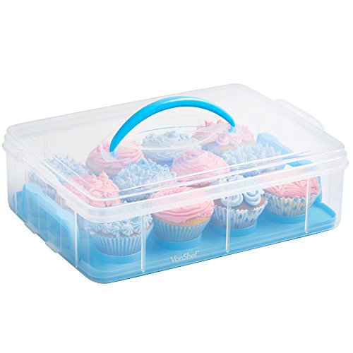 VonShef Snap and Stack 3 Etagen Cupcake Behälter & Kuchentransportbehälter – Bewahren Sie bis zu 36 Cupcakes oder 3 Große Kuchen auf - 6